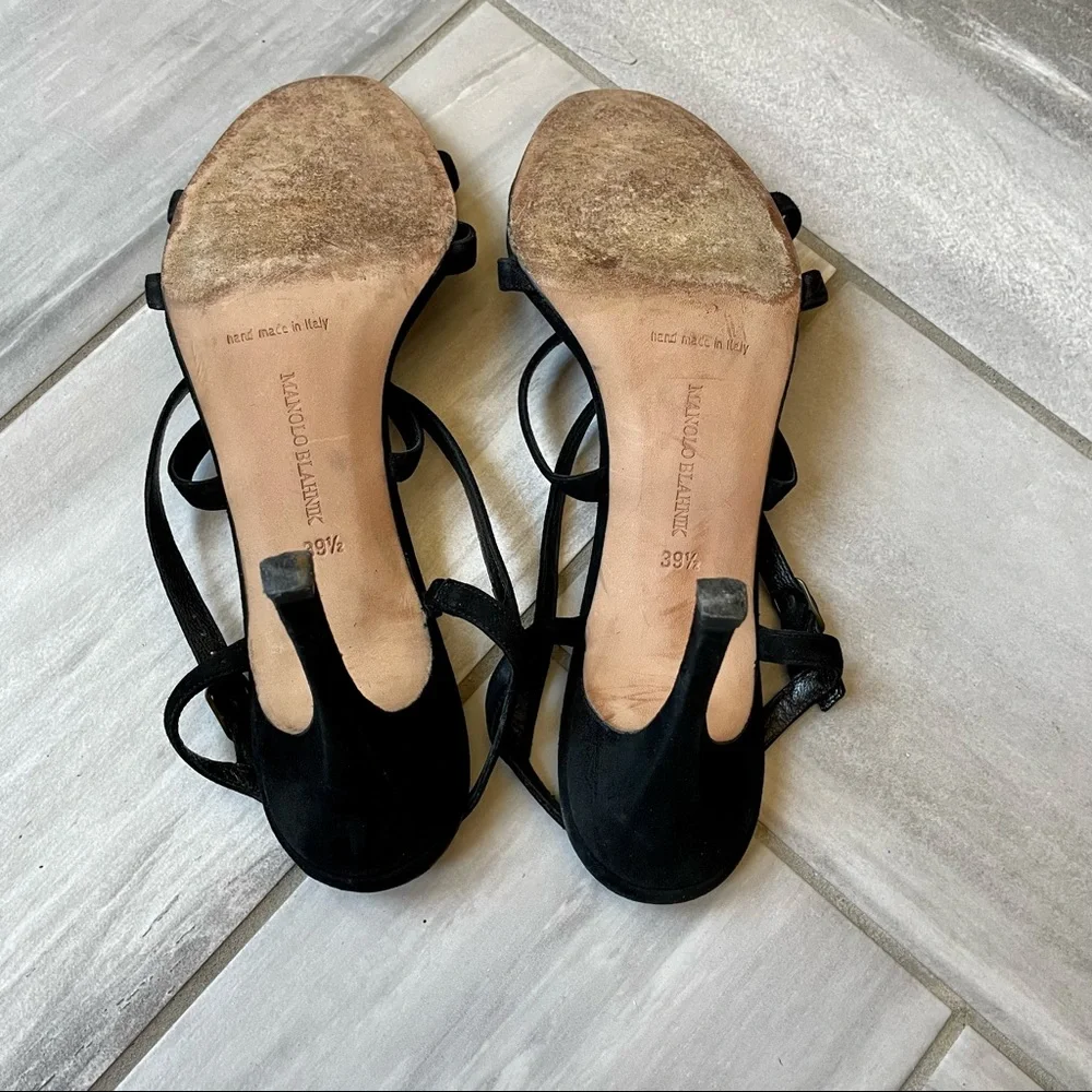 Manolo Blahnik Black Strappy Stiletto Sandals - Picture 4 of 16